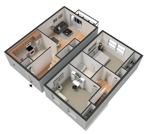 Floor plan for 2 beds, 1.5 baths, 1025 sqft